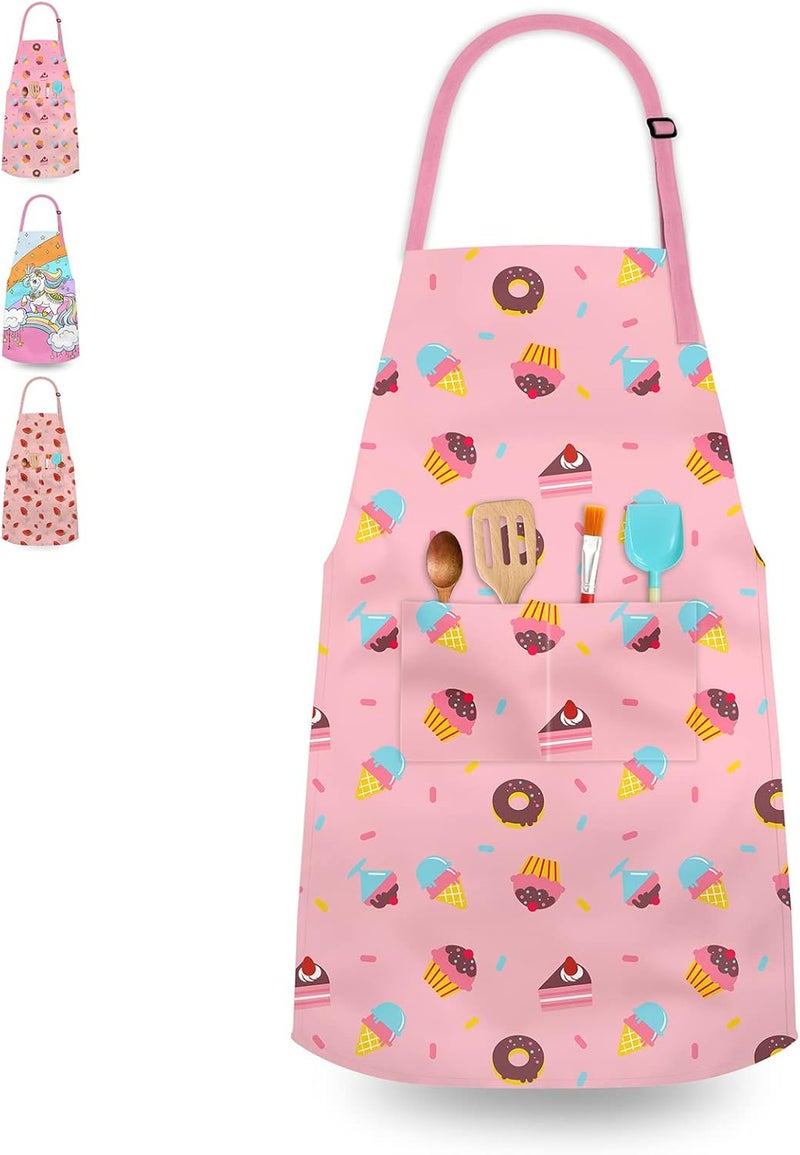 Deabolar Kids Aprons for Girls Toddler Aprons with Pockets for Kids Cooking Baking Painting Crafting Art Gardening Adjustable - Image 1